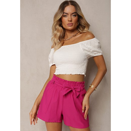 Fuksjowe Szorty Bermudy High Waist z Dodatkiem Bawełny Wiązane w Pasie Quisevia ze sklepu renee.pl w kategorii Szorty - zdjęcie 179912188