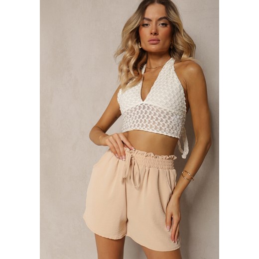 Beżowe Casualowe Szorty Bermudy High Waist Wykończone Gumką w Pasie Otanea ze sklepu renee.pl w kategorii Szorty - zdjęcie 179912208