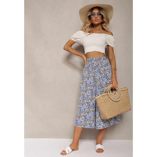 Niebieskie Szerokie Spodnie Culotte High Waist z Gumką w Talii Vikiisona ze sklepu renee.pl w kategorii Spodnie damskie - zdjęcie 179912509