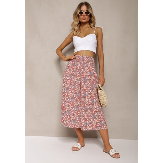 Różowe Szerokie Spodnie Culotte High Waist z Gumką w Talii Vikiisona ze sklepu renee.pl w kategorii Spodnie damskie - zdjęcie 179912519