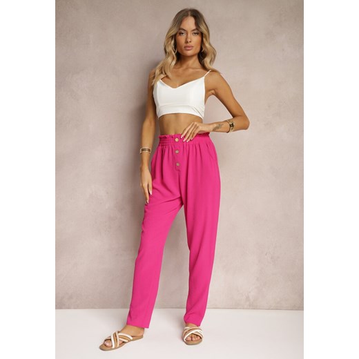 Fuksjowe Spodnie Typu Paper Bag High Waist z Gumką w Talii Salvavia ze sklepu renee.pl w kategorii Spodnie damskie - zdjęcie 179913097