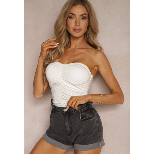Czarne Bawełniane Szorty Jeansowe High Waist Wykończone Elastyczną Gumką w Talii Renee XS wyprzedaż renee.pl
