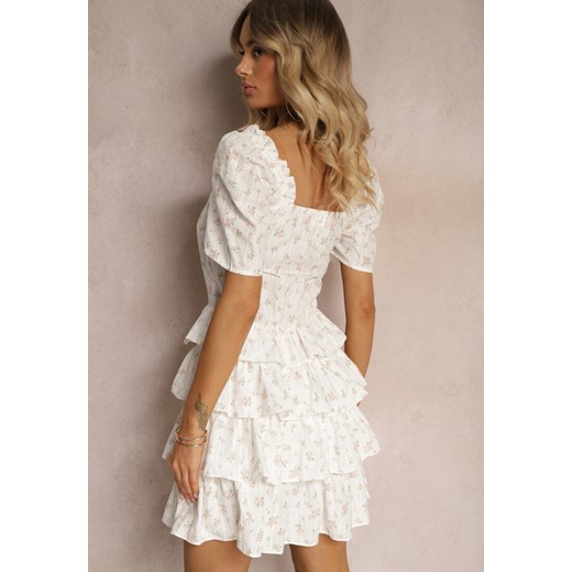 Sukienka Renee biała w kwiaty mini rozkloszowana z krótkimi rękawami 