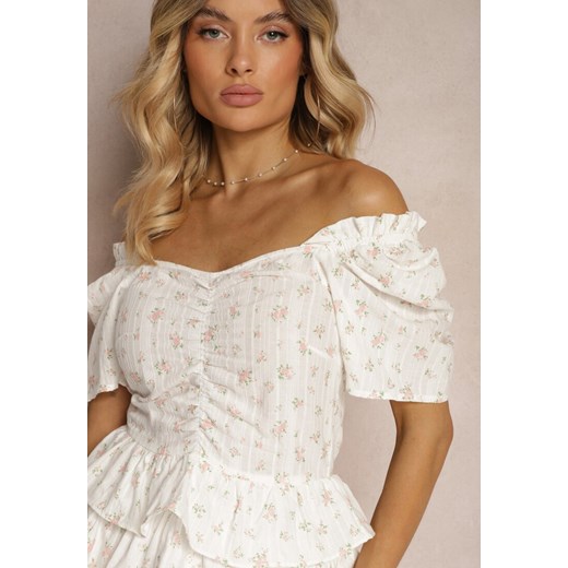 Sukienka Renee biała w kwiaty mini z krótkimi rękawami 