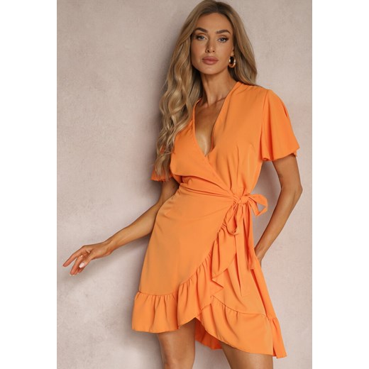 Sukienka Renee elegancka pomarańczowy z krótkimi rękawami mini