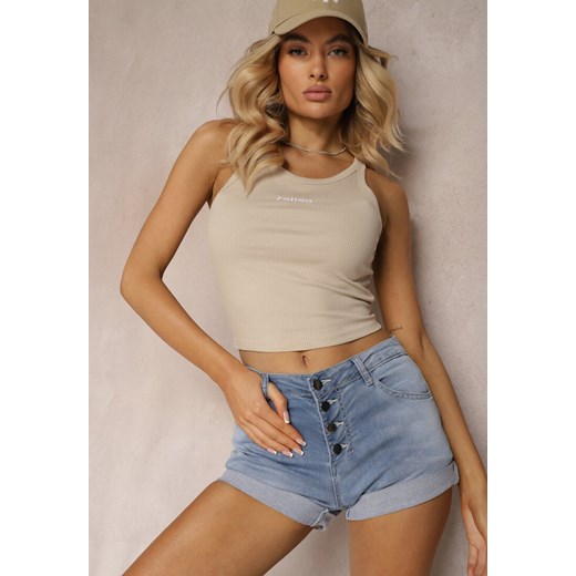 Niebieskie Jeansowe Szorty High Waist z Bawełną Wykończone Guzikami Nelithra ze sklepu renee.pl w kategorii Szorty - zdjęcie 179914078