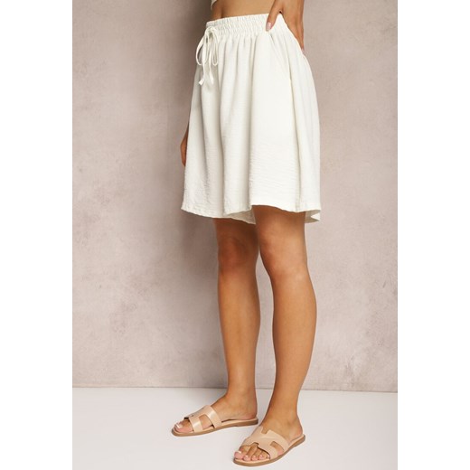 Białe Szorty w Stylu Bermudów High Waist z Wiskozą i Bawełną oraz Gumką w Pasie Renee XL renee.pl promocja