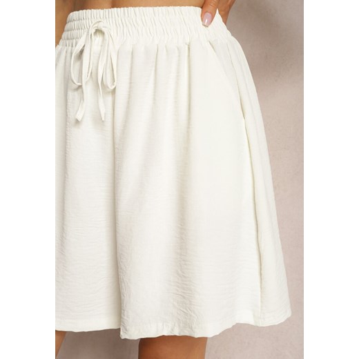 Białe Szorty w Stylu Bermudów High Waist z Wiskozą i Bawełną oraz Gumką w Pasie Renee XL promocja renee.pl