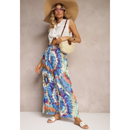 Niebieskie Wiskozowe Spodnie o Szerokim Kroju High Waist Tie Dye z Gumką w Talii Nalflea ze sklepu renee.pl w kategorii Spodnie damskie - zdjęcie 179915055
