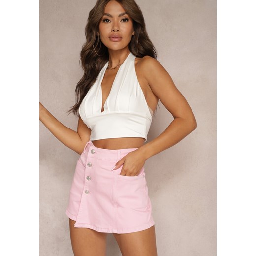 Różowe Denimowe Szorty Imitujące Spódnicę z Bawełny High Waist Nellmina ze sklepu renee.pl w kategorii Szorty - zdjęcie 179915085