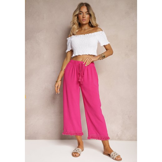 Fuksjowe Szerokie Spodnie High Waist z Gumką w Pasie Jolfea ze sklepu renee.pl w kategorii Spodnie damskie - zdjęcie 179915956
