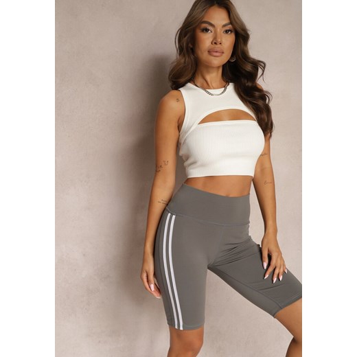 Szare Szorty Kolarki High Waist z Ozdobnymi Lampasami Jelorea ze sklepu renee.pl w kategorii Szorty - zdjęcie 179916736