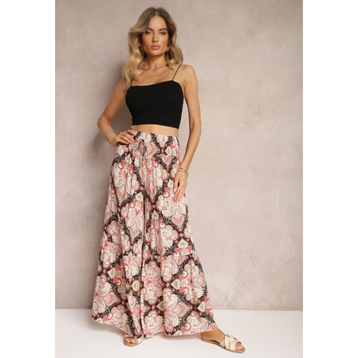 Różowo-Czarne Spodnie z Rozszerzanymi Nogawkami z Wiskozy High Waist z Gumką w Talii Nasie ze sklepu renee.pl w kategorii Spodnie damskie - zdjęcie 179917218
