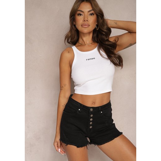 Czarne Denimowe Szorty High Waist z Wystrzępionymi Nogawkami Nansianne ze sklepu renee.pl w kategorii Szorty - zdjęcie 179917749