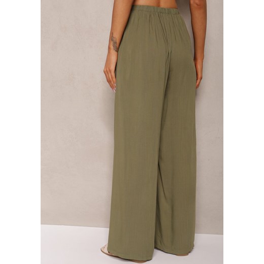 Ciemnozielone Szerokie Spodnie High Waist z Gumką w Talii Ilnena Renee ONE SIZE okazyjna cena renee.pl