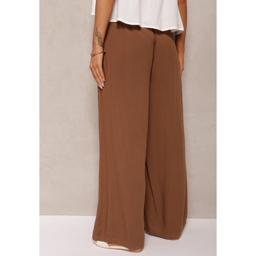 Brązowe Szerokie Spodnie High Waist z Gumką w Talii Ilnena Renee ONE SIZE renee.pl
