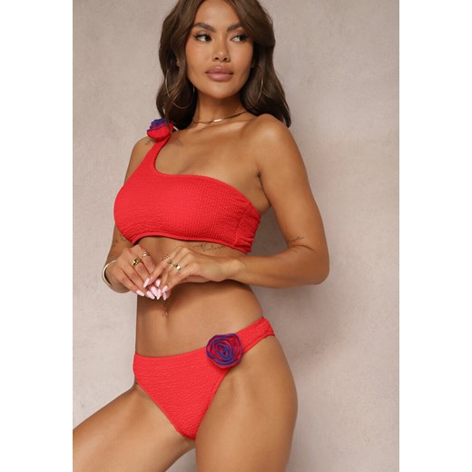 Czerwone Bikini 2-Częściowe Asymetryczny Stanik i Majtki z Aplikacjami Kwiatu Namsilea ze sklepu renee.pl w kategorii Stroje kąpielowe - zdjęcie 179918097