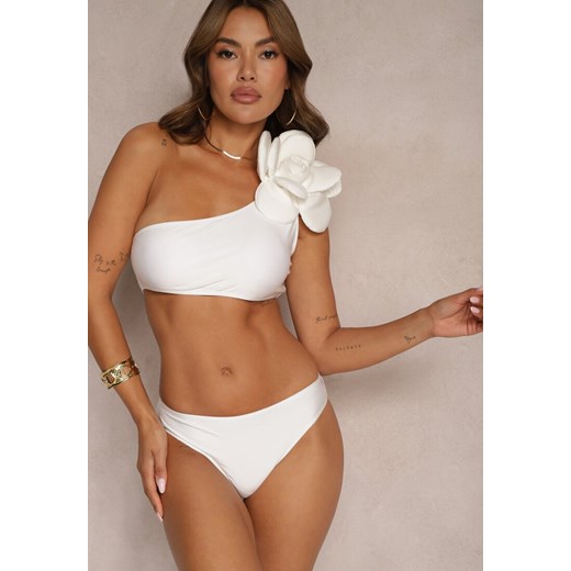 Białe Bikini 2-Częściowe Stanik z Aplikacją Kwiatu na Jedno Ramię Majtki Typu Figi Valmelba ze sklepu renee.pl w kategorii Stroje kąpielowe - zdjęcie 179918958