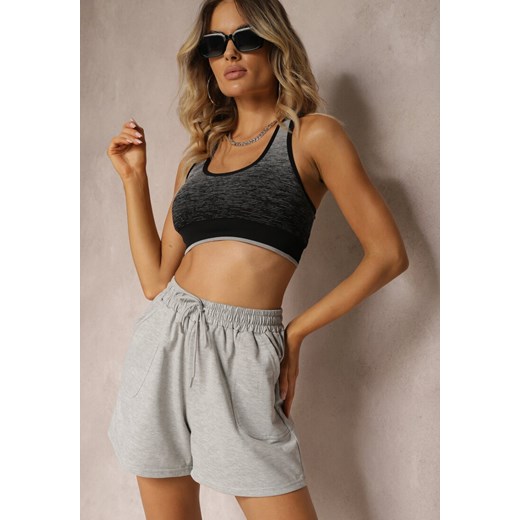 Jasnoszare Dresowe Szorty High Waist z Gumką w Talii Narefia ze sklepu renee.pl w kategorii Szorty - zdjęcie 179919068