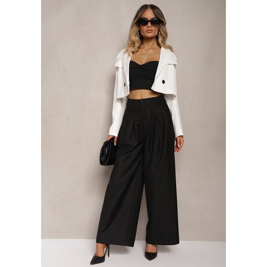 Czarne Eleganckie Spodnie High Waist o Szerokim Kroju z Dodatkiem Wiskozy Irelivia ze sklepu renee.pl w kategorii Spodnie damskie - zdjęcie 179919499