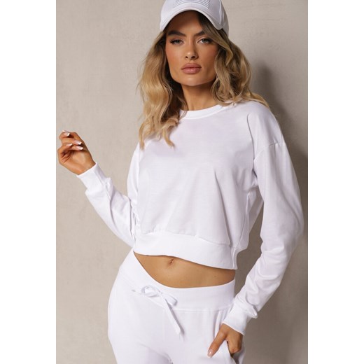 Biała Bluza z Bawełną ze Ściągaczami przy Rękawach i w Pasie Alberia ze sklepu renee.pl w kategorii Bluzy damskie - zdjęcie 179919617