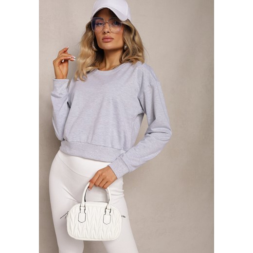 Jasnoszara Bluza z Bawełną ze Ściągaczami przy Rękawach i w Pasie Alberia ze sklepu renee.pl w kategorii Bluzy damskie - zdjęcie 179919627