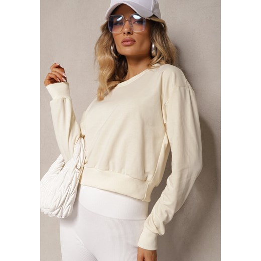 Jasnobeżowa Bluza z Bawełną ze Ściągaczami przy Rękawach i w Pasie Alberia ze sklepu renee.pl w kategorii Bluzy damskie - zdjęcie 179919637