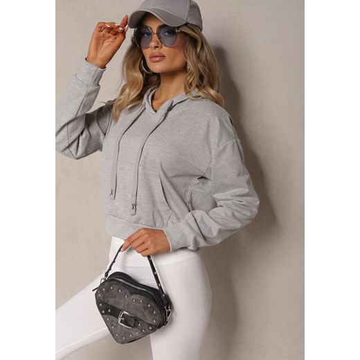 Jasnoszara Bluza z Kapturem i Bawełną Ozdobiona Ściągaczami Evianae ze sklepu renee.pl w kategorii Bluzy damskie - zdjęcie 179919657