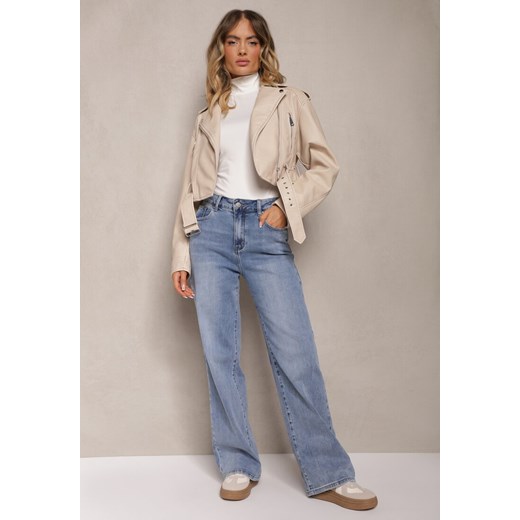 Jasnoniebieskie Szerokie Jeansy z Dodatkiem Bawełny High Waist Otharia ze sklepu renee.pl w kategorii Jeansy damskie - zdjęcie 179919818