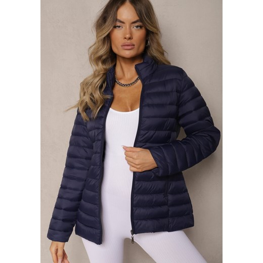 Granatowa Kurtka Ozdobiona Pikowaniem i Kieszeniami na Suwak Mivuria ze sklepu renee.pl w kategorii Kurtki damskie - zdjęcie 179919908