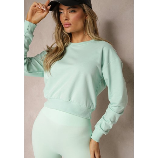 Miętowa Bluza z Bawełną ze Ściągaczami przy Rękawach i w Pasie Alberia ze sklepu renee.pl w kategorii Bluzy damskie - zdjęcie 179920448