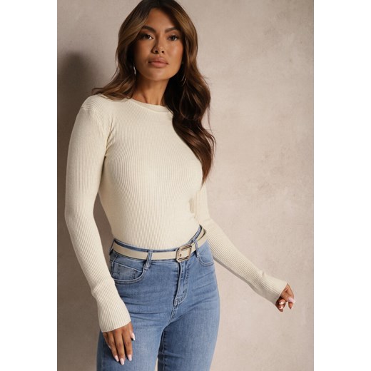 Jasnobeżowa Bluzka Longsleeve w Cienkie Prążki Terilissa ze sklepu renee.pl w kategorii Bluzki damskie - zdjęcie 179921248