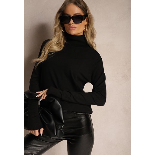 Czarny Klasyczny Golf Longsleeve z Dodatkiem Wiskozy Leriona ze sklepu renee.pl w kategorii Swetry damskie - zdjęcie 179921569