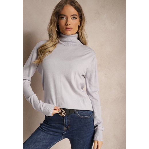 Szary Klasyczny Golf Longsleeve z Dodatkiem Wiskozy Leriona ze sklepu renee.pl w kategorii Swetry damskie - zdjęcie 179921579