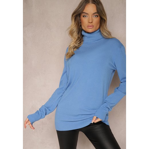 Niebieski Klasyczny Golf Longsleeve z Dodatkiem Wiskozy Leriona ze sklepu renee.pl w kategorii Swetry damskie - zdjęcie 179921589