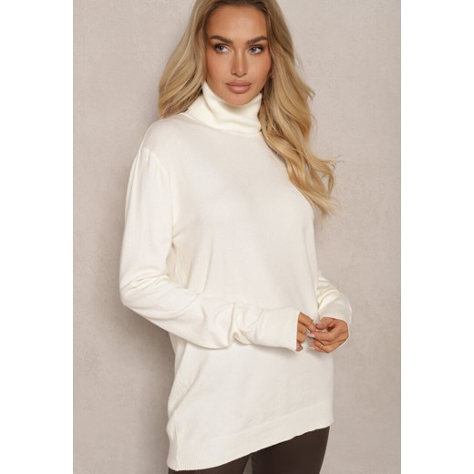 Jasnobeżowy Klasyczny Golf Longsleeve z Dodatkiem Wiskozy Leriona ze sklepu renee.pl w kategorii Swetry damskie - zdjęcie 179921659