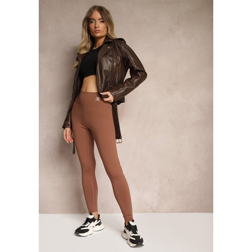 Brązowe Sportowe Legginsy High Waist z Małym Ozdobnym Znaczkiem Lerilane ze sklepu renee.pl w kategorii Spodnie damskie - zdjęcie 179921966