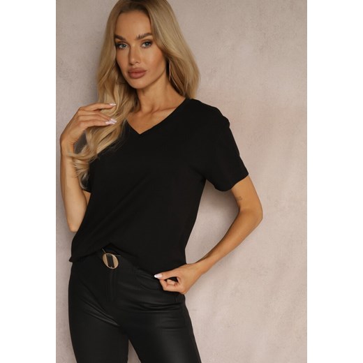 Czarny Klasyczny T-shirt z Bawełny Irithnea ze sklepu renee.pl w kategorii Bluzki damskie - zdjęcie 179922006