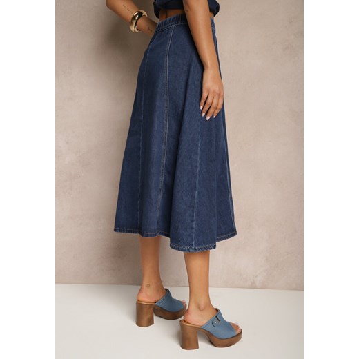 Granatowa Bawełniana Spódnica Jeansowa o Rozkloszowanym Kroju Bialitta Renee M okazja renee.pl