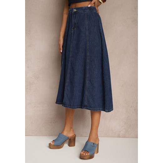 Granatowa Bawełniana Spódnica Jeansowa o Rozkloszowanym Kroju Bialitta Renee XS okazyjna cena renee.pl