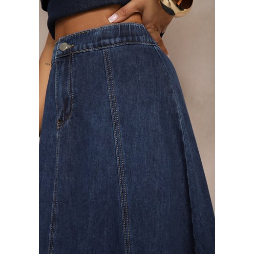 Granatowa Bawełniana Spódnica Jeansowa o Rozkloszowanym Kroju Bialitta Renee M wyprzedaż renee.pl