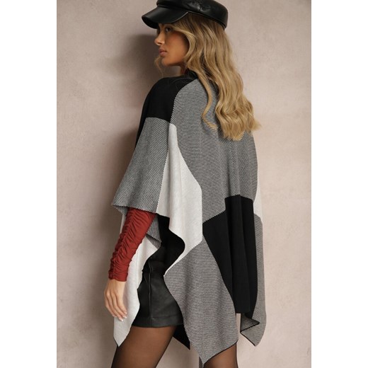 Czarno-Szare Ponczo Narzutka Niezapinana z Domieszką Wełny Verideth Renee ONE SIZE okazja renee.pl