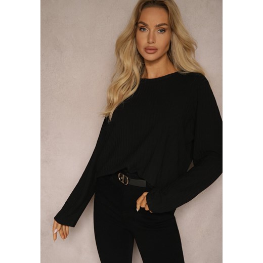 Czarna Bluzka Longsleeve z Prążkowanego Materiału Gigitha ze sklepu renee.pl w kategorii Bluzki damskie - zdjęcie 179923719