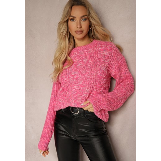Różowy sweter damski Renee casual z okrągłym dekoltem 