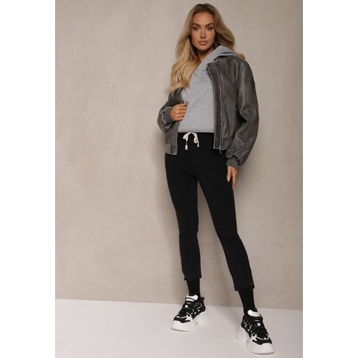 Czarne Spodnie z Dodatkiem Bawełny High Waist Wiązane w Pasie Nirinne ze sklepu renee.pl w kategorii Jeansy damskie - zdjęcie 179924355