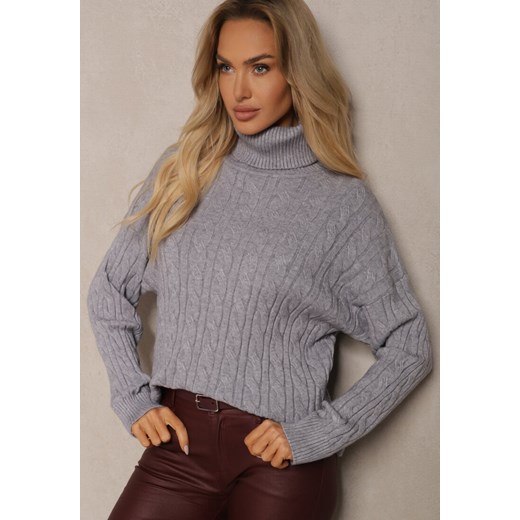 Szary Golf z Wiskozą o Ozdobnym Splocie Cialisee ze sklepu renee.pl w kategorii Swetry damskie - zdjęcie 179925087