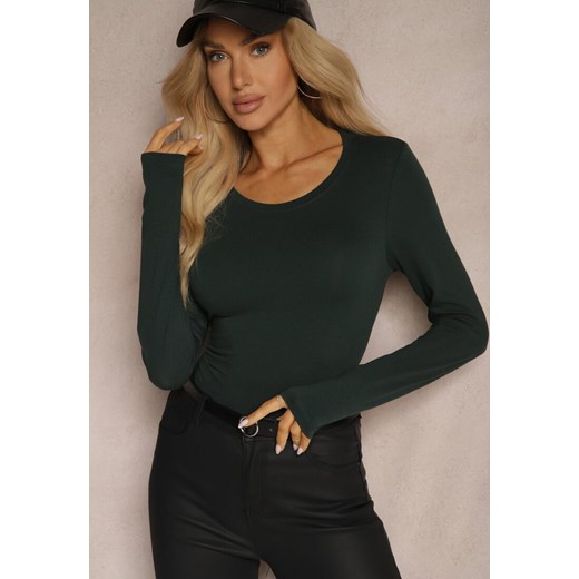 Zielona Bluzka Longsleeve z Elastycznej Bawełny Lianthia ze sklepu renee.pl w kategorii Bluzki damskie - zdjęcie 179925247