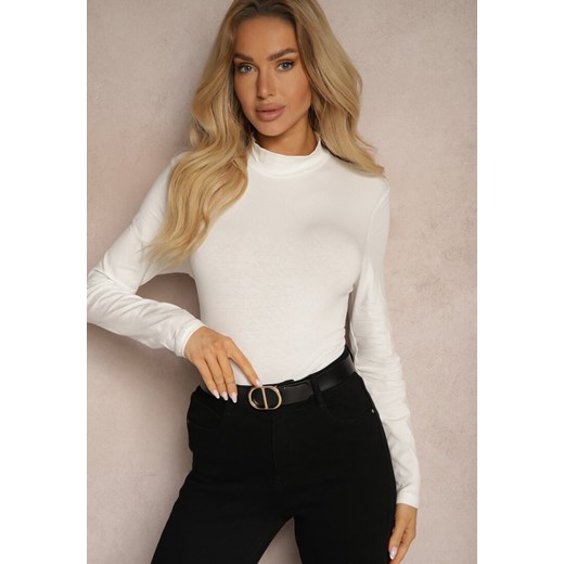 Biała Bawełniana Bluzka Typu Longsleeve z Półgolfem Riata ze sklepu renee.pl w kategorii Bluzki damskie - zdjęcie 179925307