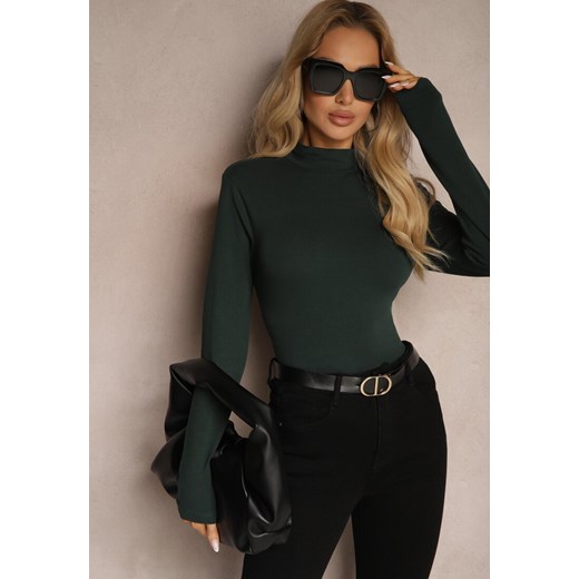 Zielona Bawełniana Bluzka Typu Longsleeve z Półgolfem Riata ze sklepu renee.pl w kategorii Bluzki damskie - zdjęcie 179925327