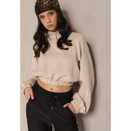 Beżowa Krótka Bluza ze Stójką Benola ze sklepu renee.pl w kategorii Bluzy damskie - zdjęcie 179926639